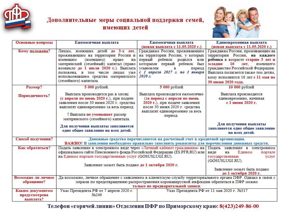 Дополнительные меры социальной поддержки семей, имеющих детей.